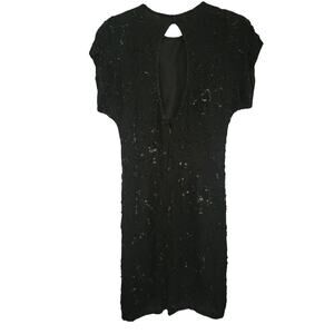 Lawrence Kazar New York Black Cocktail Dress  Pure Silk Size S Sequences Vintage